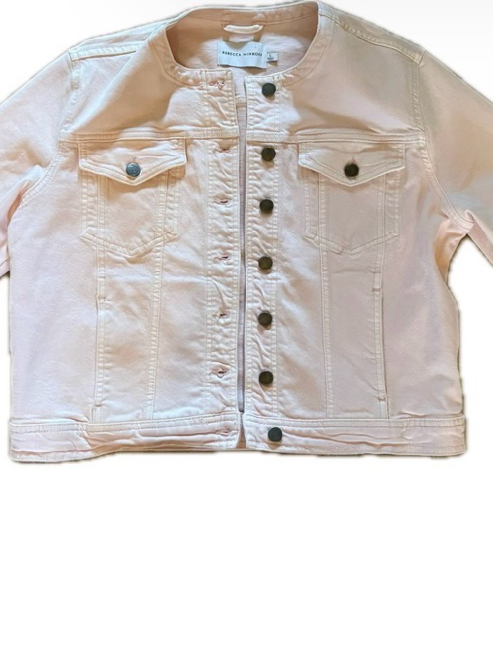 Rebecca Minkoff Blush Pink Collarless Denim Jacket- Size L- Like new